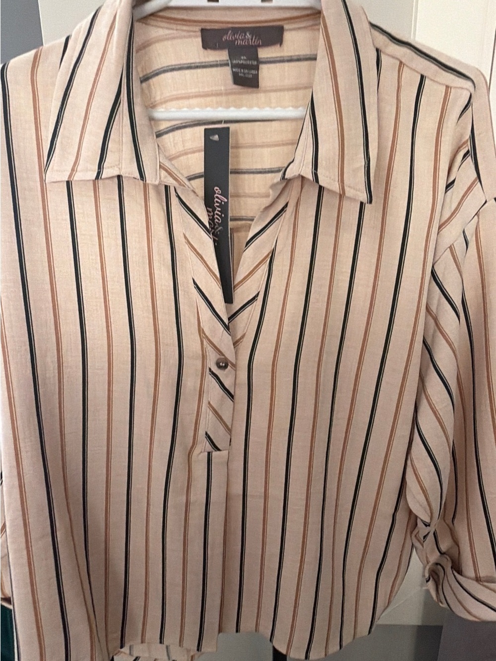 Striped Button-Front Women's Top - Picture 2 of 3